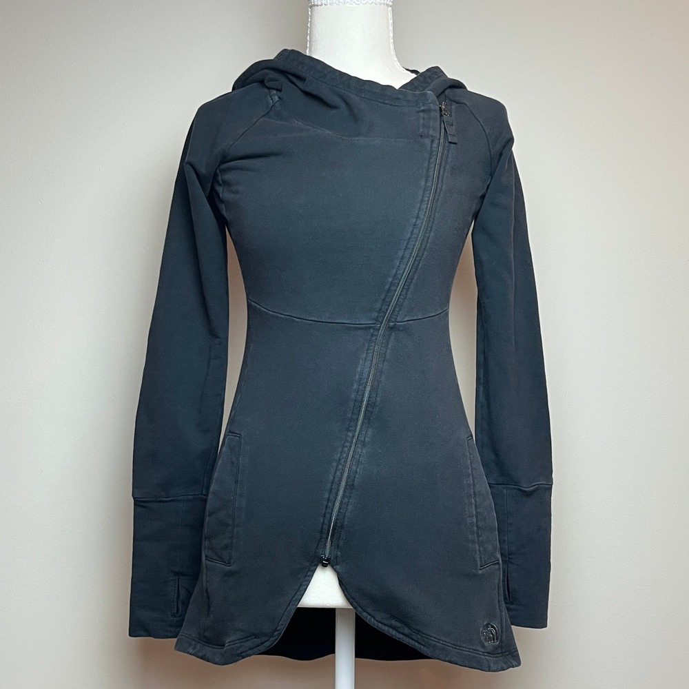 The North Face Womens Asymmetric Zip Hoodie Black XS Moto Style Thumbholes